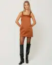 The Mini Satin Shift Dress - Chocolate