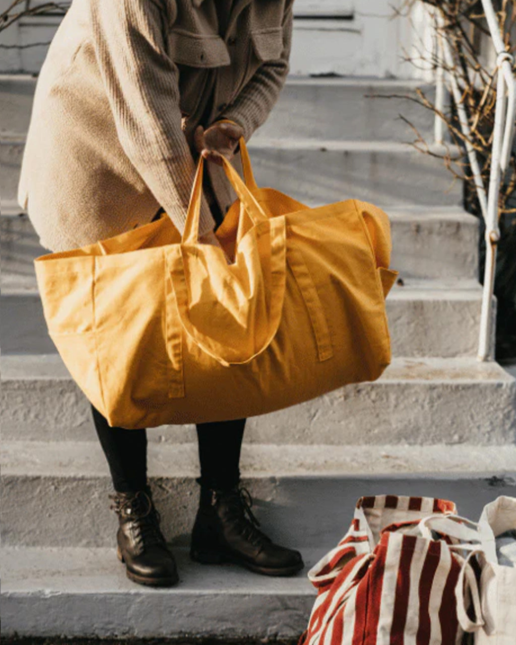 Large Cloth Crate Tote Bag - Yellow