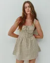 Beige Gingham Check Mini Dress