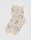 Crew Socks - Ecru Periwinkle Happy