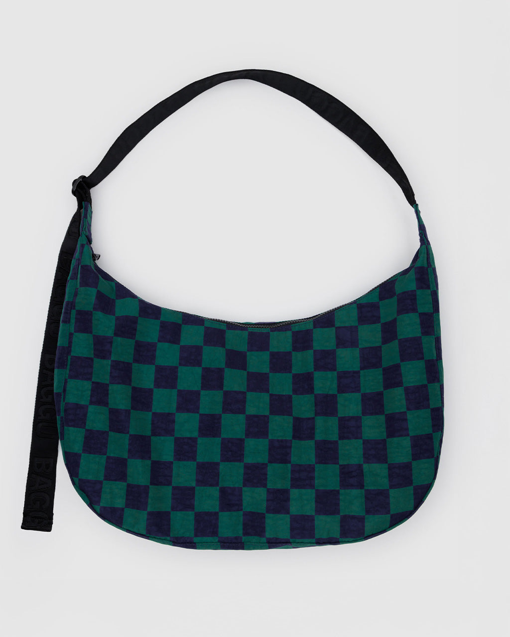 Large Nylon Crescent Bag w/ Key Leash - Navy Green Check