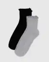 Lettuce Edge Sock Set Of 2 - Heather Grey & Black