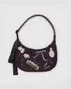 Medium Nylon Crescent Bag w/ Key Leash - Embroidered Get Ready With Me