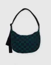 Medium Nylon Crescent Bag w/ Key Leash - Navy Green Check