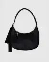 Medium Recycled Leather Crescent Bag - Black