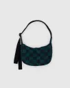 Small Nylon Crescent Bag w/ Key Leash - Navy Green Check