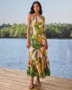 Pink Banana Leaves Sleeveless Maxi Dress