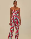 Red Summer Foliage Organic Cotton Jumpsuit(XS)