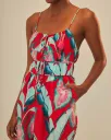 Red Summer Foliage Organic Cotton Jumpsuit(XS)