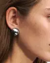 Ball Stud Huggie Hoop Earrings - Silver
