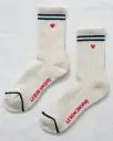 Embroidered Boyfriend Socks - Parchment + Heart