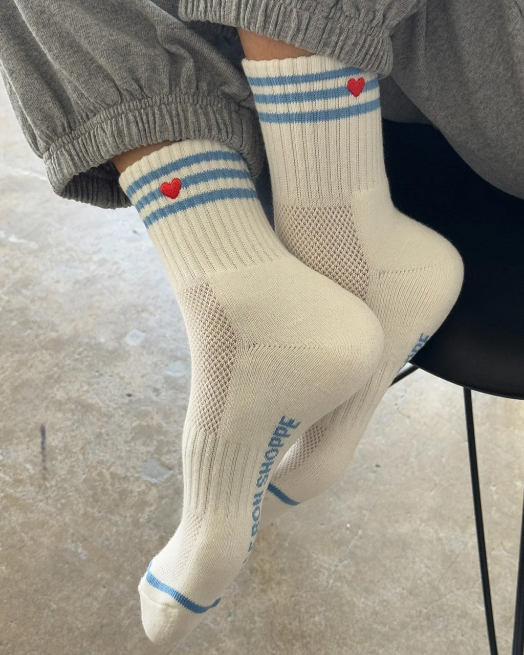 Embroidered Girlfriend Socks - Ivory + Heart