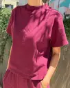Sunset Mock Neck Tee - Cabernet