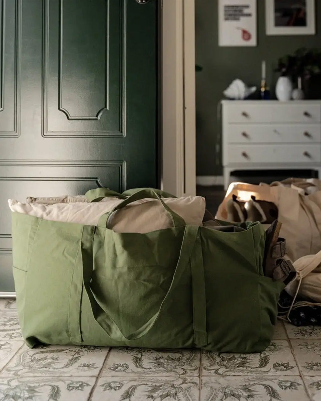 Large Cloth Crate Tote Bag - Green