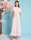 Doodle Bloom Midi Dress - Ivory + Red