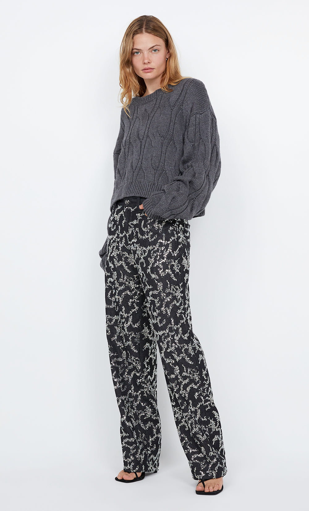 KINSLEY SEQUIN PANT - CHARCOAL SILVER