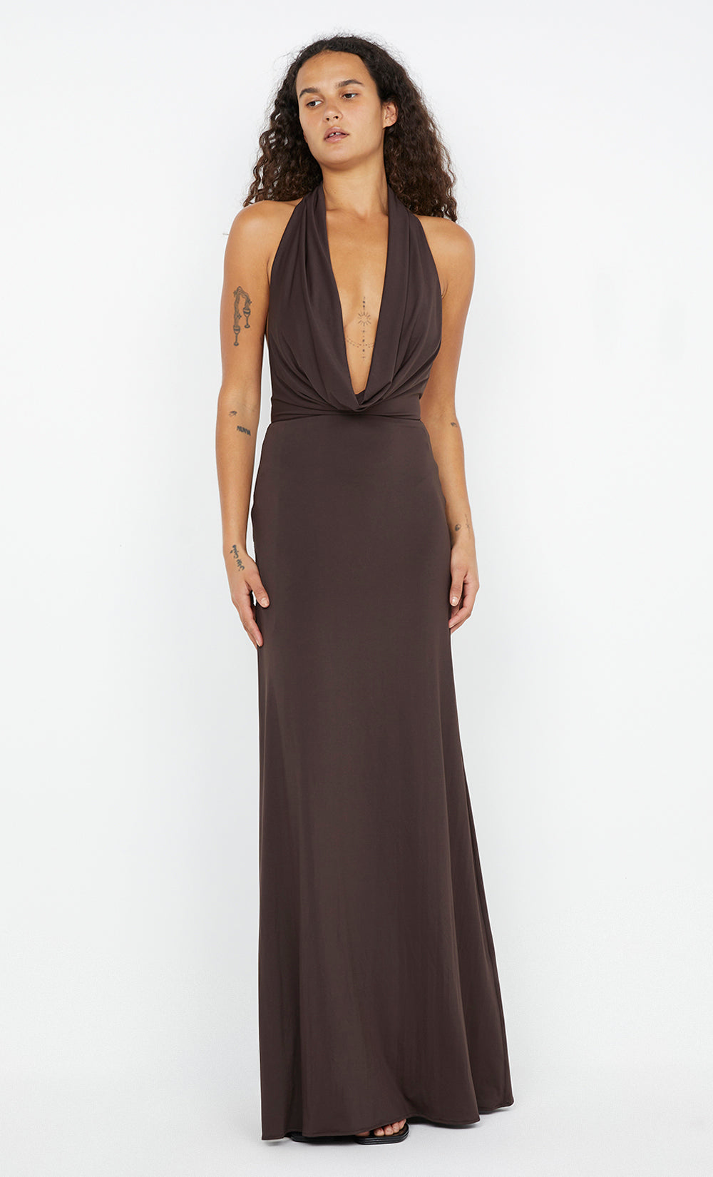 NESSIE COWL NECK MAXI DRESS - DARK CHOCOLATE