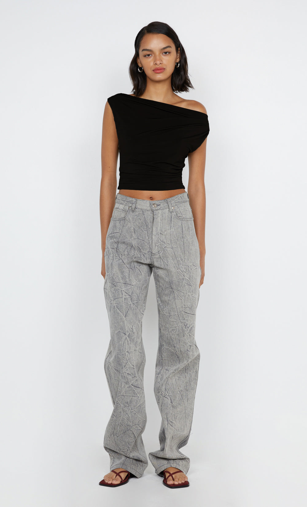 ODESSE BOAT NECK TOP - BLACK