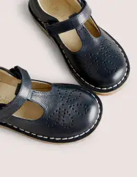 Leather T-bar Flats-Navy(24)