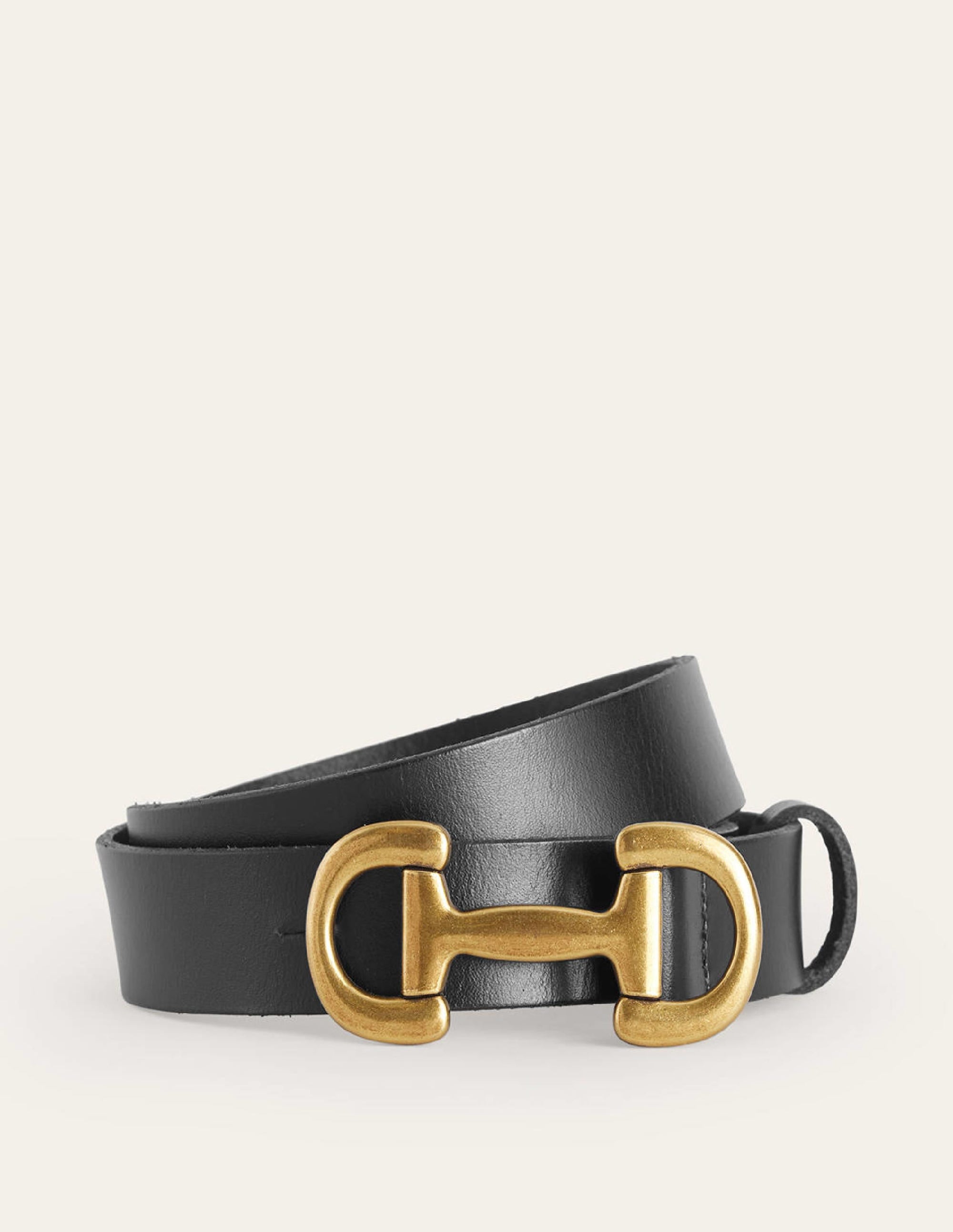 Iris Snaffle Trim Leather Belt-Black