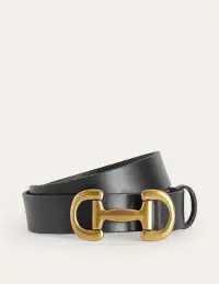 Iris Snaffle Trim Leather Belt-Black