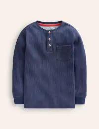 Cosy Waffle Henley T-Shirt-College Navy Marl