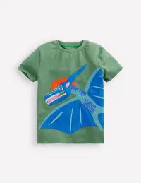 Zip Applique T-shirt-Newt Green Dinosaur