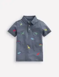 Embroidered Slub Polo Shirt-Multi Dinosaurs(2-3y)