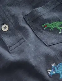 Embroidered Slub Polo Shirt-Multi Dinosaurs(2-3y)