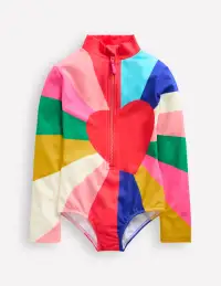 Long Sleeve Swimsuit-Multi Rainbow Heart