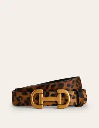 Iris Snaffle Trim Leather Belt-Leopard