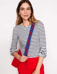 Supersoft Long Sleeve Top-Ivory. Navy