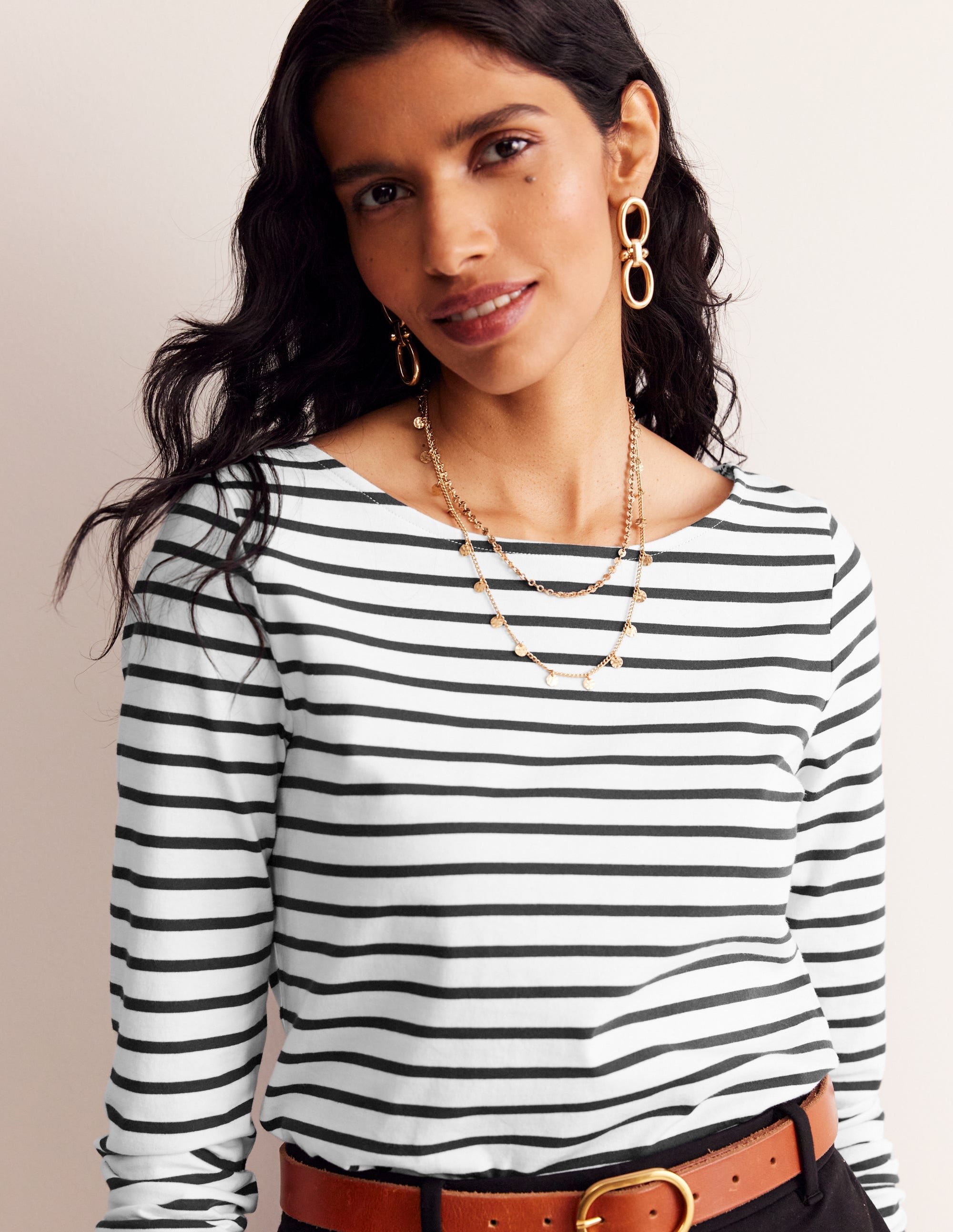 Ella Long Sleeve Breton-Ivory. Black