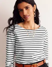 Ella Long Sleeve Breton-Ivory. Black