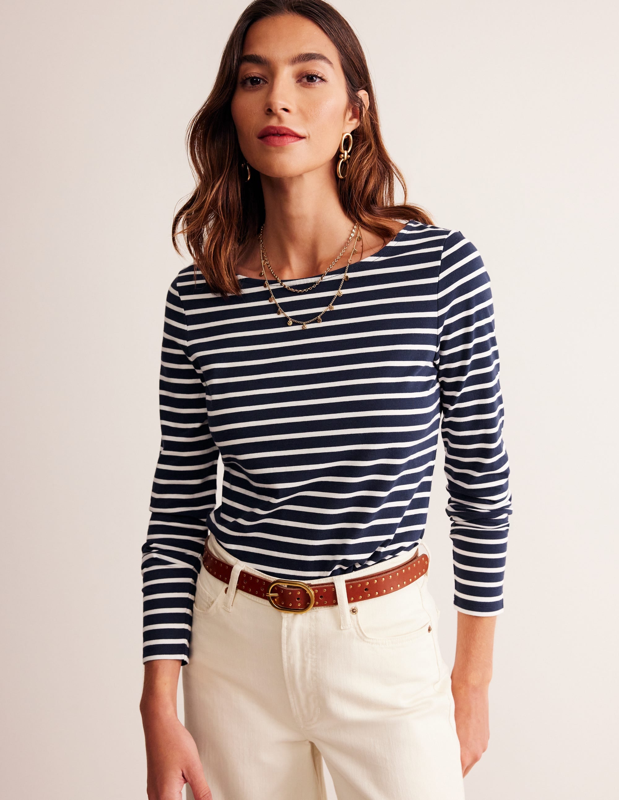 Ella Long Sleeve Breton-Navy. Ivory