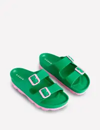 Lyla Double Buckle Slide-Rich Emerald/Soft Pink(36)