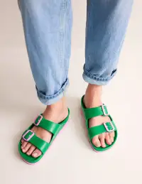 Lyla Double Buckle Slide-Rich Emerald/Soft Pink(36)