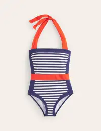 Santorini Halterneck Swimsuit-Red. Navy Stripe(Regular,2)