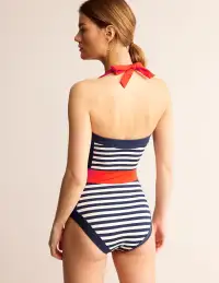 Santorini Halterneck Swimsuit-Red. Navy Stripe(Regular,2)