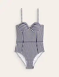 Rhodes Cup-Size Swimsuit-Navy. Ivory Stripe(32A)