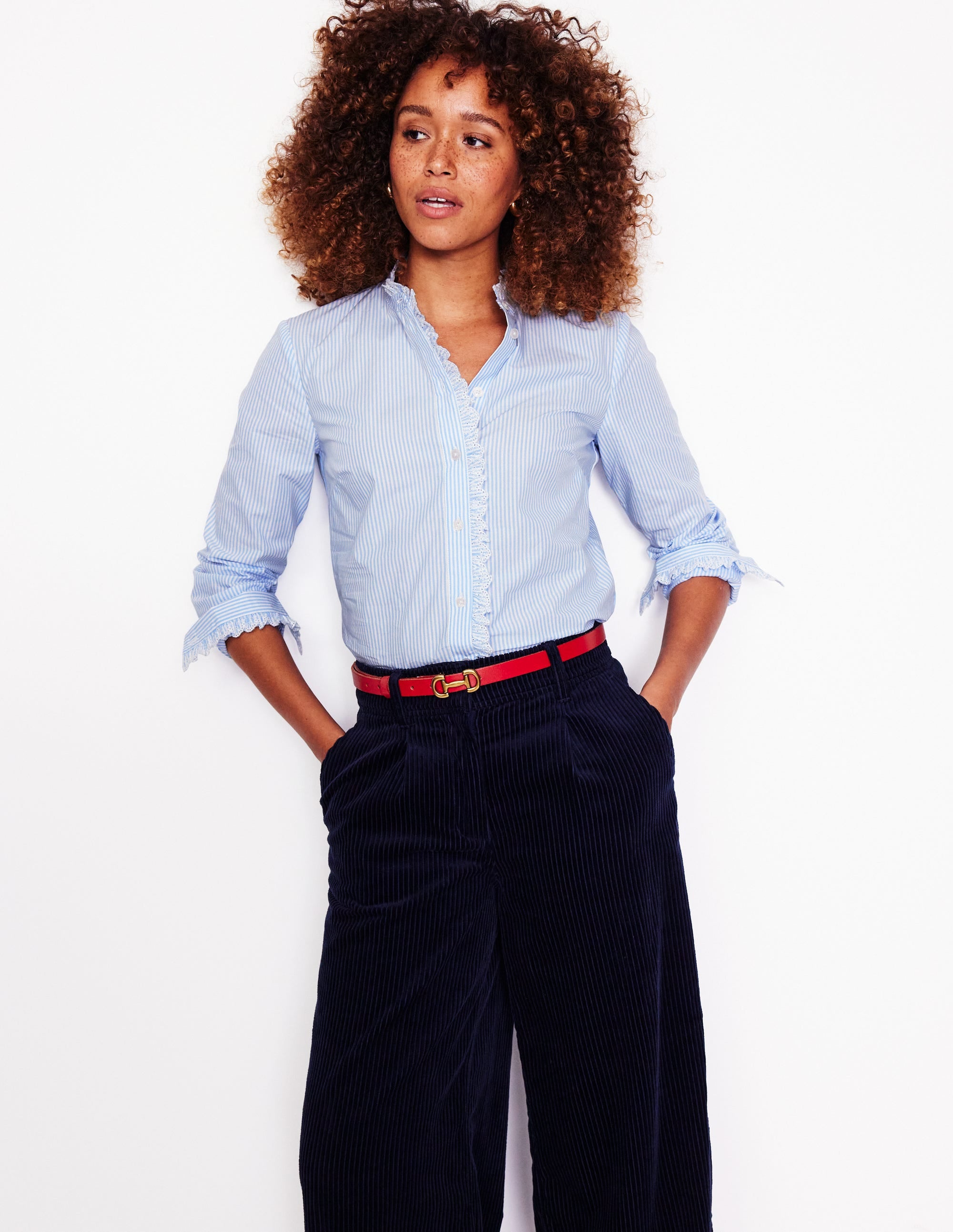 Phoebe Shirt-Blue. Ivory Stripe