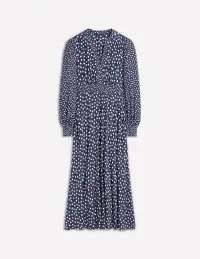 Ivy Smocked Midi Dress-College Navy. Abstract Dot(Petite,2)