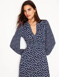 Ivy Smocked Midi Dress-College Navy. Abstract Dot(Petite,2)