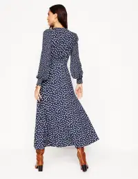 Ivy Smocked Midi Dress-College Navy. Abstract Dot(Petite,2)