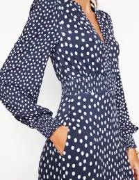 Ivy Smocked Midi Dress-College Navy. Abstract Dot(Petite,2)