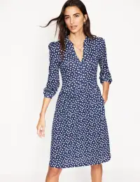Naomi Relaxed Jersey Dress-French Navy. Abstract Dot