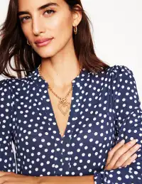 Naomi Relaxed Jersey Dress-French Navy. Abstract Dot(Petite,2)