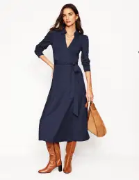 Imogen Collared Jersey Dress-Navy(Petite,2)