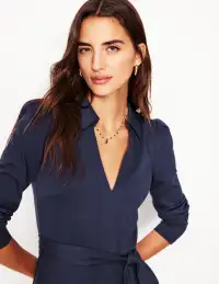 Imogen Collared Jersey Dress-Navy(Petite,2)
