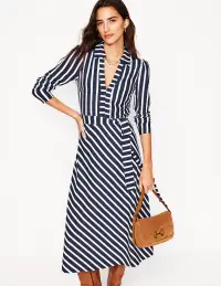 Imogen Collared Jersey Dress-French Navy. Ivory Stripe
